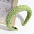 Green bouclé braided headband for women, sweet high crown wide hair hoop accessory. - Light Green Sherpa