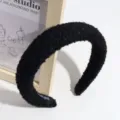 Black tweed wide headband for women, stylish high crown fluffy hair hoop sweet accessory. - Black Sherpa Fleece