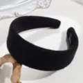 Black thick wide headband for women, stylish fleece fabric hair hoop, high skull top design. - Black Tweed Style