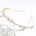 Gold alloy headband featuring delicate faux pearls and sparkling rhinestones for chic hairstyles. - Gold