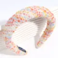 Korean style sweet tweed wide headband for women, high crown fluffy hair hoop accessory. - Orange