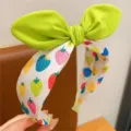 Cute colorful strawberry print hair hoop with big green bow, stylish non-slip wide hair band. - Multicolor Strawberry Green Ears / Multicolor Strawberry Green