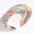 Multicolor tweed wide headband sweet cute woven hair hoop high crown hair accessory - Colorful