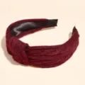 Wine red knitted headband, wide brim twist hair hoop, cute fleece winter hair accessory. - Wine Red Knotted
