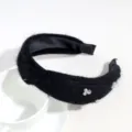Chic black tweed headband featuring delicate pearls and sparkling rhinestones for sweet style. - Black Artificial Pearl Rhinestone