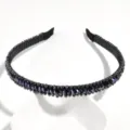 Korean style dark crystal beaded thin headband sweet sparkling hair hoop hair accessory - Navy Blue Rhinestone & Navy Beads (Three Rows)