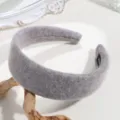 Grey woolen wide headband variant, stylish fuzzy hair hoop for daily wear and fashion looks. - Gray Woolen