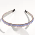 Sparkly crystal thin metal headband with blue rhinestones and gold beads for women - Blue Rhinestone + Rice Beads (Three Rows)