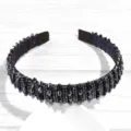 Black beaded crystal headband elegant thin wire hair hoop sweet sparkling hair accessory - Beaded Navy Blue