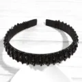 Korean style black beaded headband crystal rhinestone hair hoop sweet hair accessories - Beaded Black