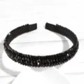 Black crystal beaded headband, Korean style thin metal hair hoop, sweet sparkling hair accessory for women. - Inlaid Black