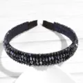 Korean style black crystal rhinestone thin metal headband sweet hair accessory for women variant - Inlaid Navy Blue