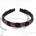 Korean style black and purple crystal headband thin wire hair hoop sweet hair accessory - Black with Pink Zirconia