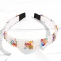 Crystal beaded headband for women, stylish sparkling hair hoop accessory for daily wear. - White Iridescent Rhinestone