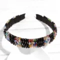 Korean style rhinestone crystal headband black beaded hair hoop sweet hair accessories - Black Iridescent Rhinestone
