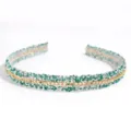 Korean style green rhinestone hair hoop with a sleek gold chain, sweet fairy hair accessory for women. - Green