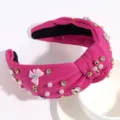 Pink knotted fabric headband with pearls and rhinestones chic hair accessory for women daily wear - Rose Red Bow