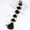 Y2K synthetic braided hair extension ponytail with white ribbon bows and black elastic tie. - Dark Brown Single Piece