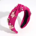 Elegante Diadema Nudo Rosa Perla Strass Corazon Accesorio Cabello Variante Moda Chula - Corazón de Flor Rojo Rosa