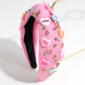 Serre-tête noué cœur strass rose, accessoire de cheveux tendance pour quotidien. - Cœur avec Lettres Rose