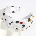 Fashion Heart Print Wide Knotted Headband with Pearls and Crystal Rhinestones for Women - Black Heart Print