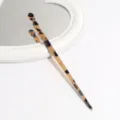 Tortoise shell acetate hair stick detail view, elegant minimalist hair accessory for buns. - Leopard Print