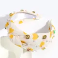 Fashion wide knot headband with yellow hearts pearls and gemstone studs for women sweet hair accessories - Yellow Heart Print