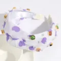Fashion wide knotted headband with purple hearts, colorful crystals and pearls for women styling. - Purple Heart Print