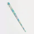 Blue green pink floral acetate hair stick detail view, elegant twisted design hairpin ornament. - Teal