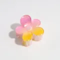 Detail view of the colorful gradient flower hair claw, showing close-up resin texture. - 4cm Flower Pink Yellow