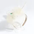 Elegant ivory flower feather fascinator headband for tea party wedding elegant hair accessory - Ivory White Flower Veil