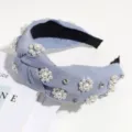 Diadema con nudo azul retro con perlas sinteticas y diamantes accesorio de cabello para mujer - Azul
