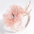 Elegant pink flower feather fascinator headband for women banquet party hair accessory. - Orange Pink Veil Feather