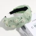 Diadema verde plisada con nudo, perlas y estrás accesorio para el cabello elegante mujer - Verde
