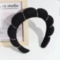 Zwarte puffer hoofdband van spons met strass, stijlvolle wolk haarband voor dagelijks gebruik. - Zwart Met Strass