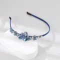 Diadema de estrás de cristal azul, elegante aro de pelo floral, accesorio brillante. - Cristal de Cuentas Azul