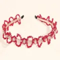 Diadema de cuentas de cristal para mujer, aro de pelo con pedrería roja brillante, accesorio retro - Flor de Cristal Roja