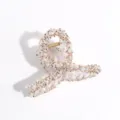 Clear rhinestone pearl hair claw clip, sparkling crystal shark clip for stylish daily wear. - Champagne