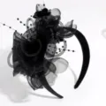 Elegant black mesh flower feather headband, vintage royal style hair hoop for party and banquet. - Flower Black