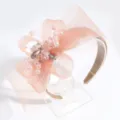Pink mesh headband elegant bow fascinator crystal pearl party hair accessory for women. - Hollow Flower Orange Pink
