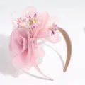 Pink mesh flower headband elegant fascinator hair accessory for party wedding styling - Flower Pink