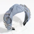 Diadema nudo azul con perlas artificiales y tachuelas plateadas accesorio mujer - Perla con Remache Azul