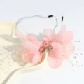 Pink floral headband with pearl bead fringe, elegant court style hair accessory for party. - Floral Thin Headband