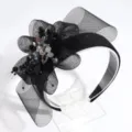 Elegant black mesh headband with crystal flower beads for women party wedding hair accessories - Hollow Black Flower