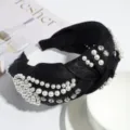 Diadema nudo negra con perlas y estrás, elegante accesorio de cabello vintage para mujeres. - Círculo de Perlas Negro