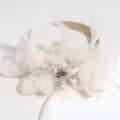 White flower feather headband, elegant banquet hair accessory, court style party veil hair hoop. - Beige Large Petal