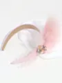 Pink feather headband with mesh and beads, elegant court style hair accessory for party. - Pink Feather Style 2