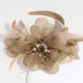 Elegant feather flower headband for women, stylish party hair accessory in beige color. - Large Petal Brown