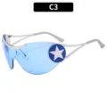 Occhiali da sole futuristici Y2K con stella, occhiali sportivi cyberpunk alla moda per donna. - Stella Blu (C3) / Montatura Argento Lente Blu