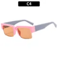 Modieuze halfmontuur vierkante zonnebril, roze en grijze montuur, oranje lenskleur C4. - C4 Roze Frame Champagne Lens